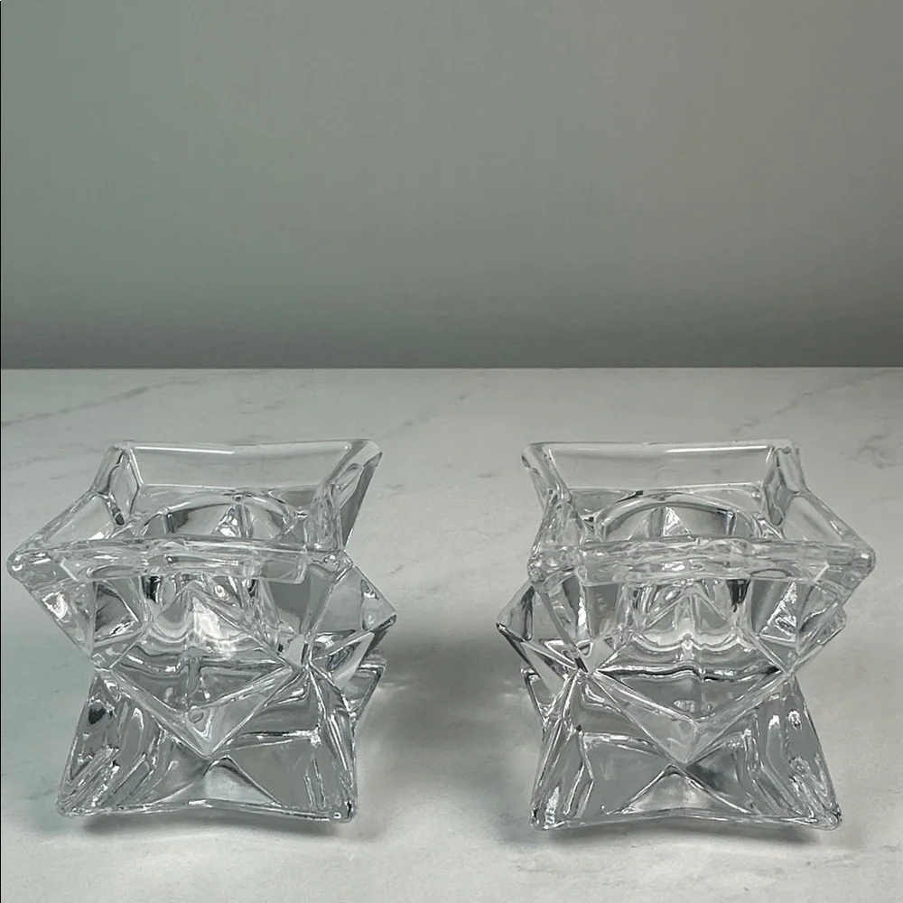 SET OF 2 VINTAGE LEAD CRYSTAL STAR CANDLE HOLDERS